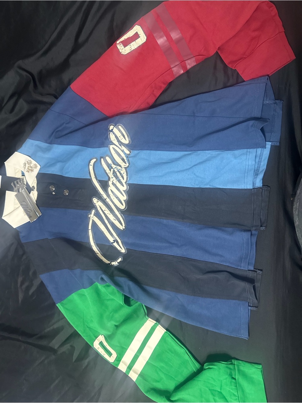 Multicolor Striped Rugby Polo Dress Shirt - Red Blue Green